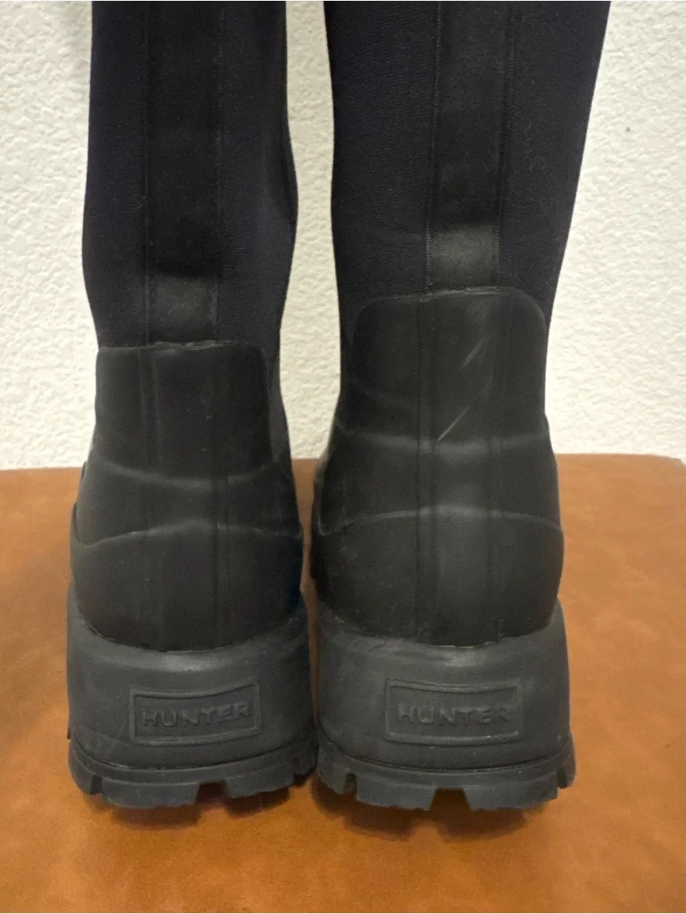 Hunter Black Over-the-Knee Lug Sole Rain Boots